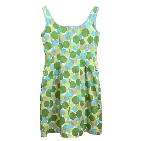 Robin Jordan Polka Dot Circle Print Cotton Sleeveless Dress Blue Green Size 4 - Picture 2 of 8